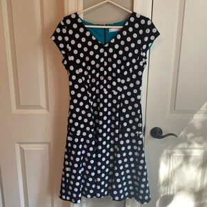 Chetta B fit & flare, black & white polkadot dress w/ adorable turquoise liner.